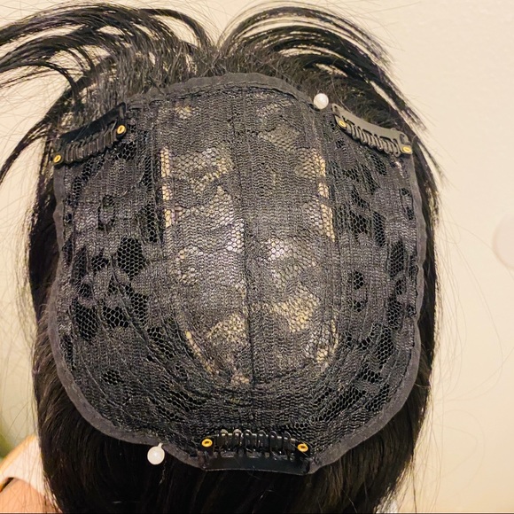 Black Synthetic Topper Wig with Bangs & Fake Scalp NEW - Picture 7 of 7